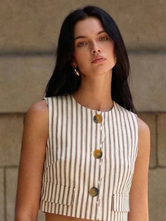 Commense Tops - Commence Cotton Striped Sleeveless Top, Medium